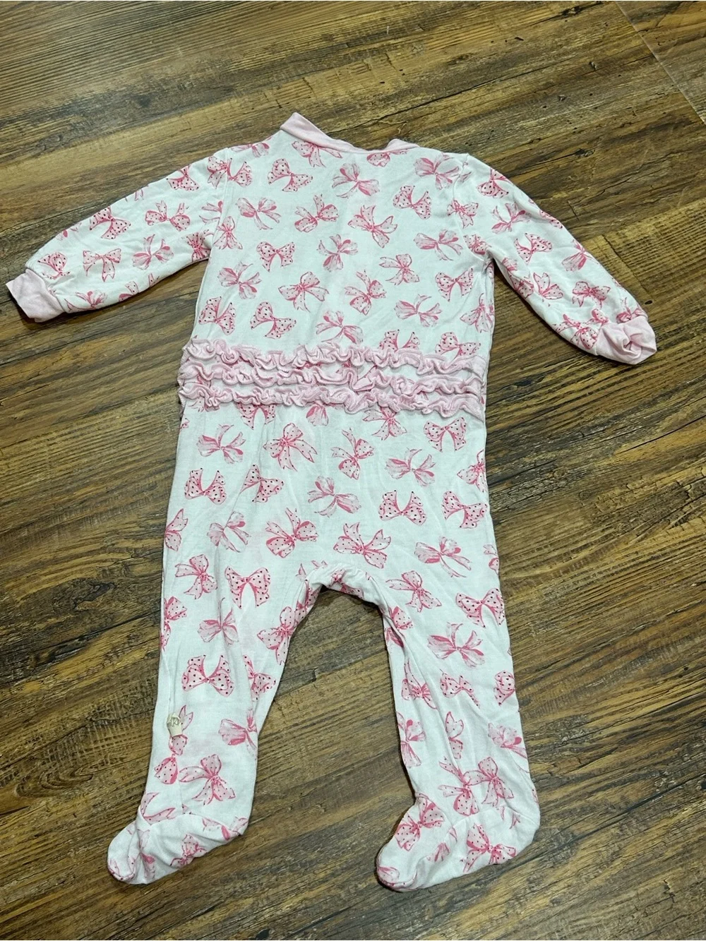 🎀Milkberry Bamboo Pink Bows Ruffle Footed Sleeper Baby Girl Size 3-6 Months 🎀